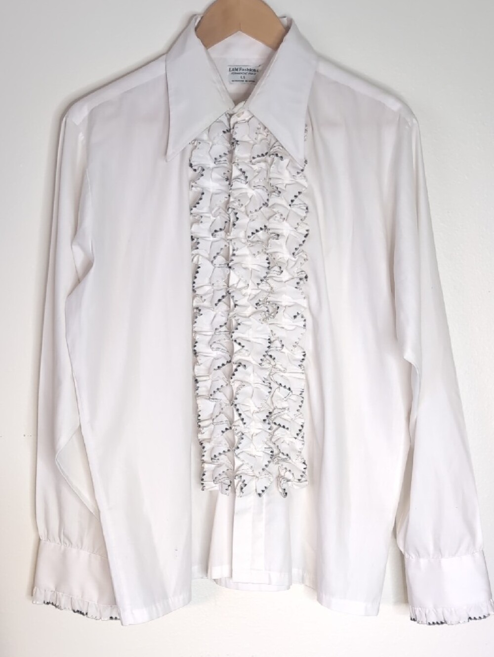 Vintage White Ruffle Front Dress Shirt
